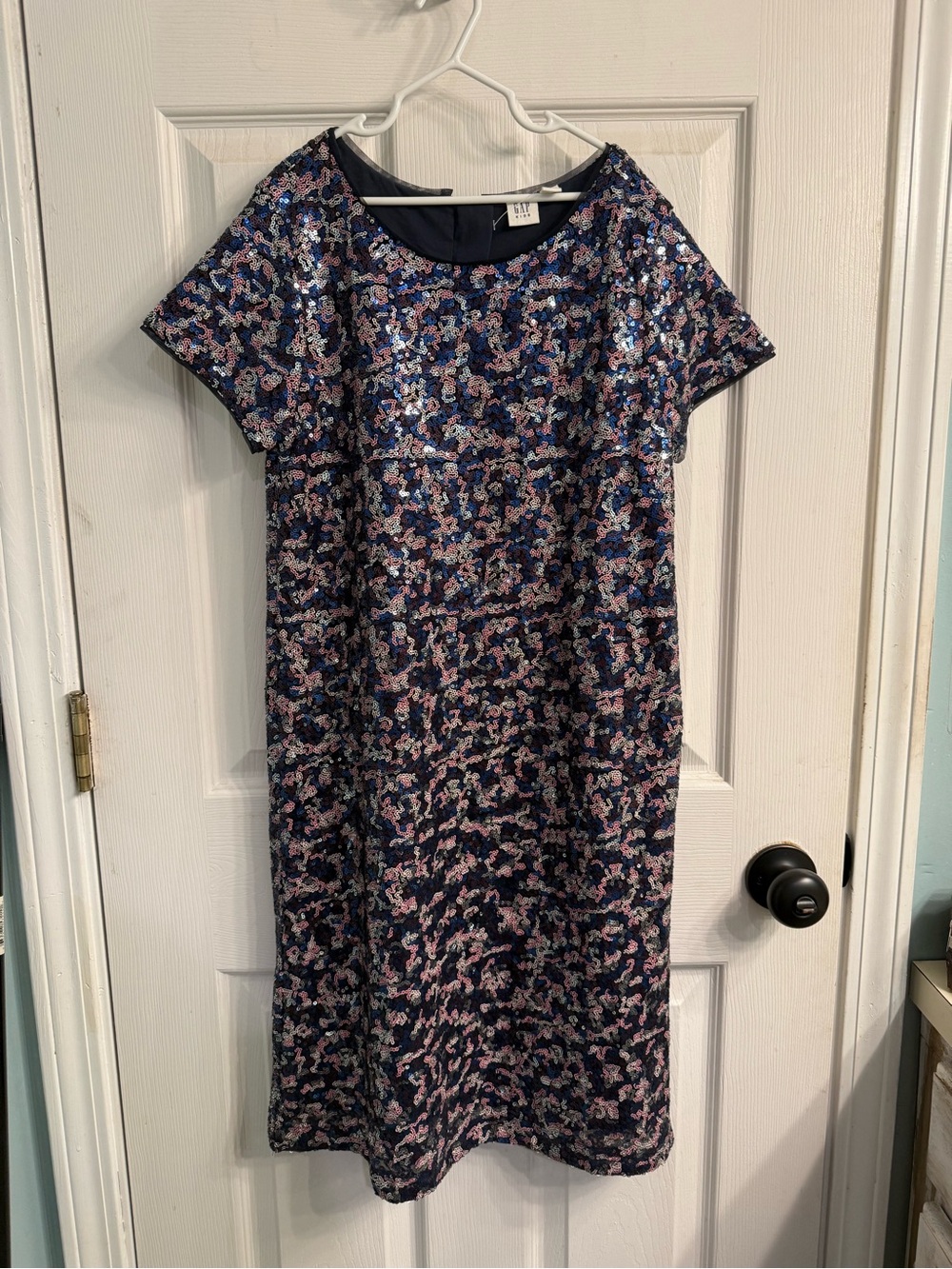 GAP Navy Sequined Floral Shift Dress with Pink Accents